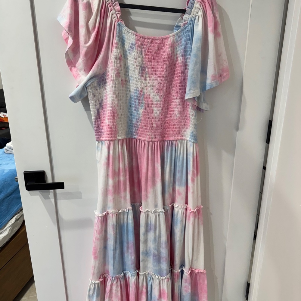Ivy City Co Pink and Blue Tie-Dye Midi Dress - Picture 6 of 6